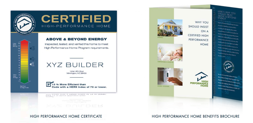 High Performance Home Certificate and Brochure